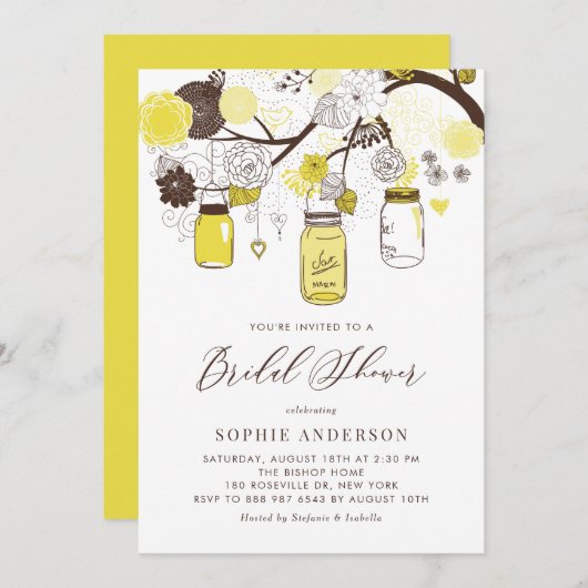 Yellow Mason Jars Vrijgezellenfeest Kaart (Voorkant / Achterkant)