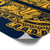 Yellow Mayan Twins Mask Illusion on Blue Poster (Hoek)