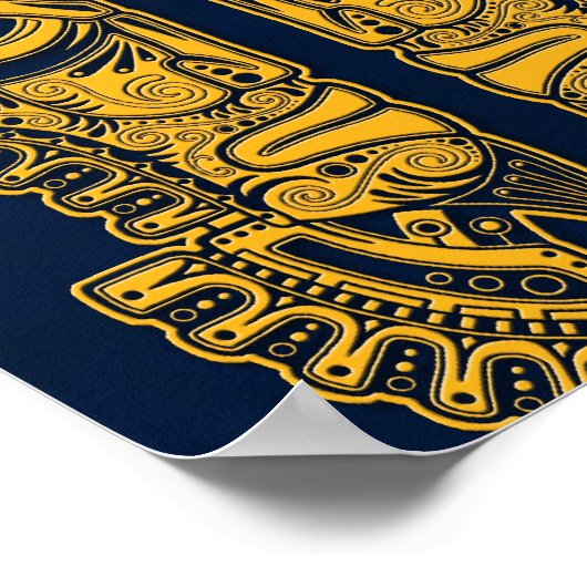 Yellow Mayan Twins Mask Illusion on Blue Poster (Hoek)