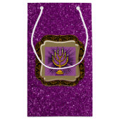 Yellow Menorah Lijst Paars Faux Glitter Klein Cadeauzakje (Achterkant)