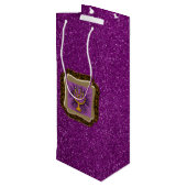 Yellow Menorah Lijst Paars Faux Glitter Wijn Cadeautas (Achterkant Gekanteld)