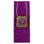 Yellow Menorah Lijst Paars Faux Glitter Wijn Cadeautas (Achterkant)