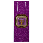 Yellow Menorah Lijst Paars Faux Glitter Wijn Cadeautas (Voorkant)