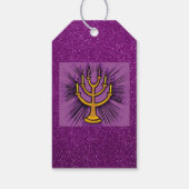 Yellow Menorah Paars Faux Glitter Cadeaulabel (Achterkant)