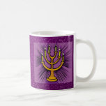 Yellow Menorah Paars Faux Glitter Koffiemok<br><div class="desc">Mooie koffie-Mok met gele Menorah Paarse Faux Glitter Design</div>