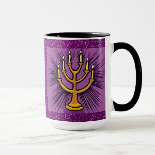 Yellow Menorah Paars Faux Glitter Mok (Rechts)