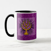 Yellow Menorah Paars Faux Glitter Mok (Links)