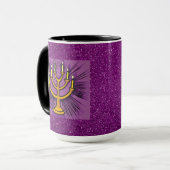 Yellow Menorah Paars Faux Glitter Mok (Voorkant links)