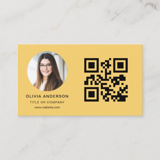 Yellow Minimalist Modern Photo with QR Code Visitekaartje (Voorkant)