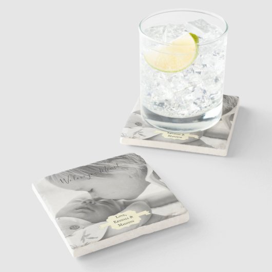 Yellow Minimalist Photo Moederdag Stone Onderzette Stenen Onderzetter (Zijkant)