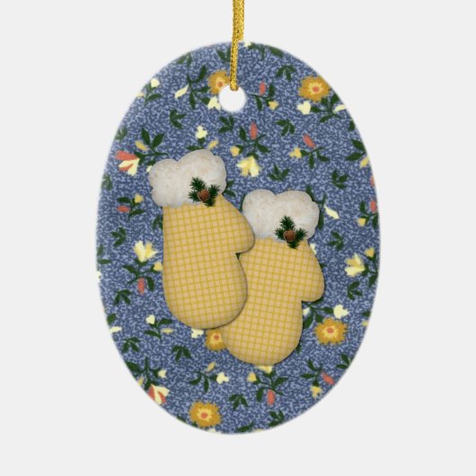 Yellow Mittens kerstversier Keramisch Ornament (Voorkant)