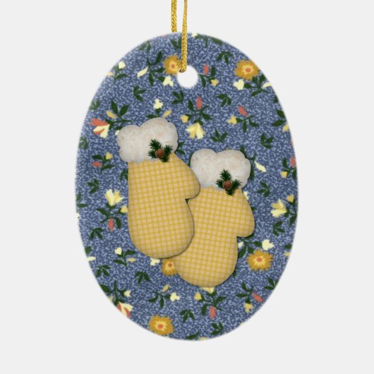 Yellow Mittens kerstversier Keramisch Ornament (Achterkant)