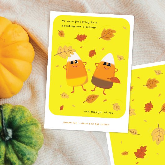 Yellow | Mixed Candy Corn Couple | Fall Feestdagenkaart