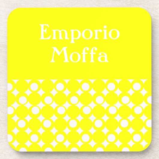 Yellow Mod Ball Design @ Emporio Moffa met tekst Bier Onderzetter (Voorkant)