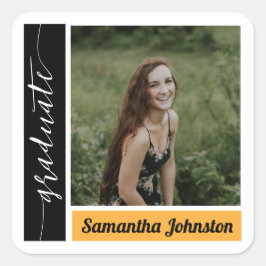 Yellow Modern Block Photo Afstuderen Vierkante Sticker