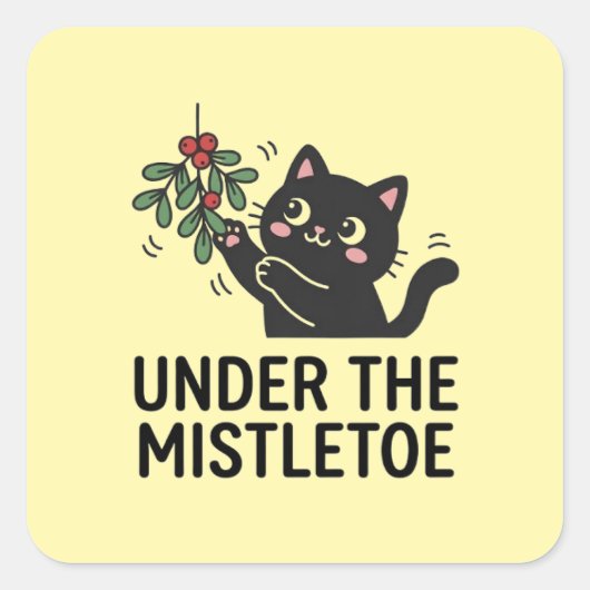 Yellow Modern Cat Holiday Mistletoe Design Sticker (Voorkant)