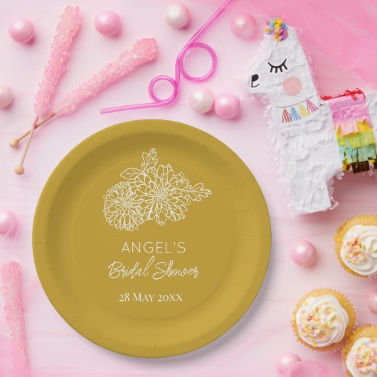 Yellow Modern Chrysanthemums Bridal Shower Papieren Bordje (Feest)
