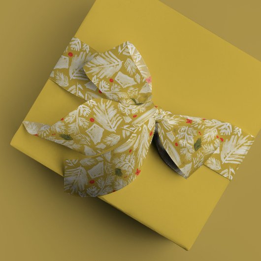Yellow Modern Festive Botanical Holiday Satijnen Lint