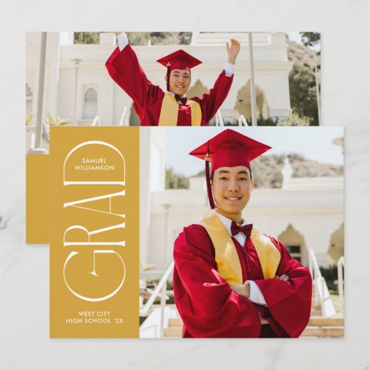 Yellow Modern Minimalist Afstuderen Aankondiging (Voorkant / Achterkant)