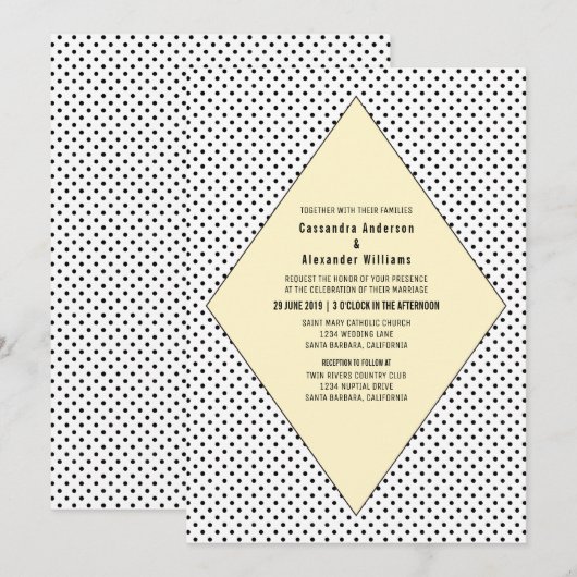 Yellow Modern Polka Dots Wedding Invite Kaart (Voorkant / Achterkant)