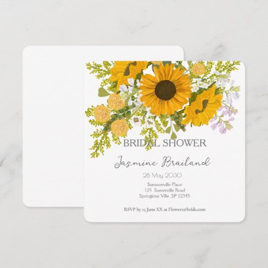 Yellow Modern Sunflowers Bouquet Bridal Shower  Save The Date (Voorkant / Achterkant)