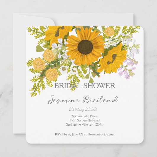 Yellow Modern Sunflowers Bouquet Bridal Shower Save The Date (Voorkant)