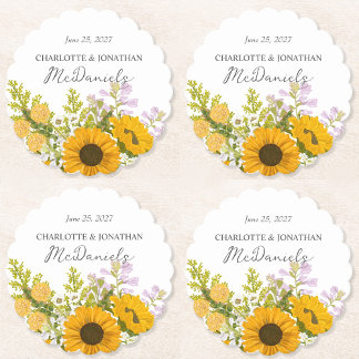 Yellow Modern Sunflowers Bouquet Wedding  Kartonnen Onderzetters