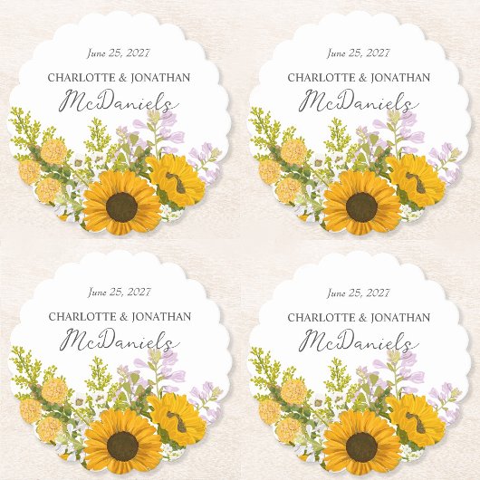 Yellow Modern Sunflowers Bouquet Wedding  Kartonnen Onderzetters