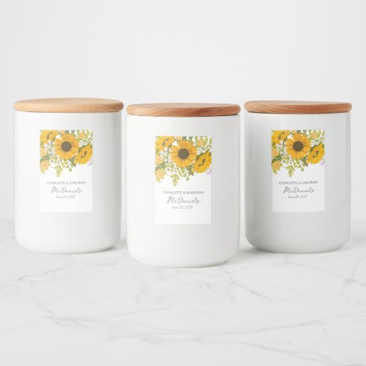 Yellow Modern Sunflowers Bouquet Wedding  Voedselcontainer Etiket (Flessen)