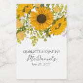 Yellow Modern Sunflowers Bouquet Wedding Wijn Etiket (Enkel label)