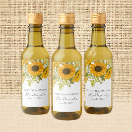 Yellow Modern Sunflowers Bouquet Wedding  Wijn Etiket