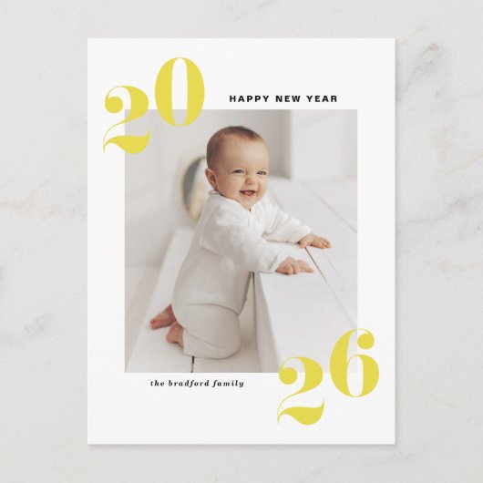 Yellow Modern Typography Happy New Year 2022 Photo Feestdagenkaart (Voorkant)