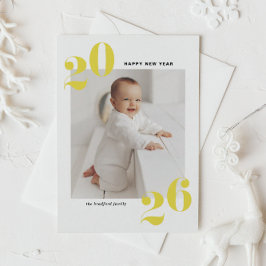 Yellow Modern Typography Happy New Year 2022 Photo Feestdagenkaart