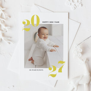 Yellow Modern Typography Happy New Year 2022 Photo Feestdagenkaart