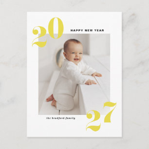 Yellow Modern Typography Happy New Year 2022 Photo Feestdagenkaart