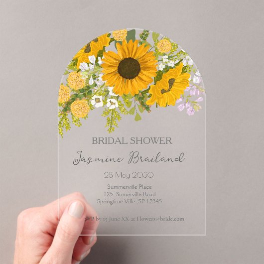 Yellow Modern Zonnebloemen Boeket Vrijgezellenfees Acryl Uitnodigingen (Insitu (Draagbaar))