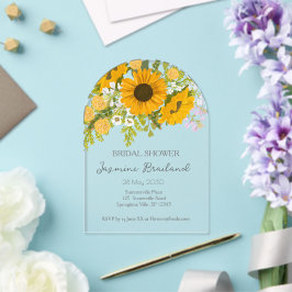 Yellow Modern Zonnebloemen Boeket Vrijgezellenfees Acryl Uitnodigingen