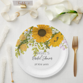 Yellow Modern Zonnebloemen Boeket Vrijgezellenfees Papieren Bordje