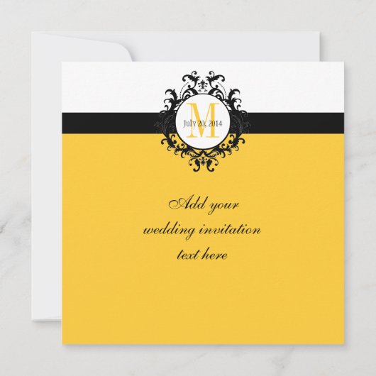Yellow Monogram Damask Wedding Invitation Kaart (Achterkant)