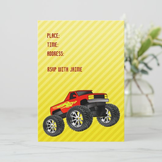 Yellow Monster Truck Invitation Kaart (Staand voorkant)