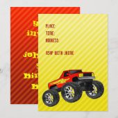 Yellow Monster Truck Invitation Kaart (Voorkant / Achterkant)