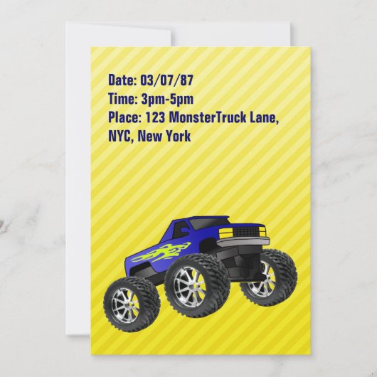 Yellow Monster Truck Invitation Kaart (Voorkant)