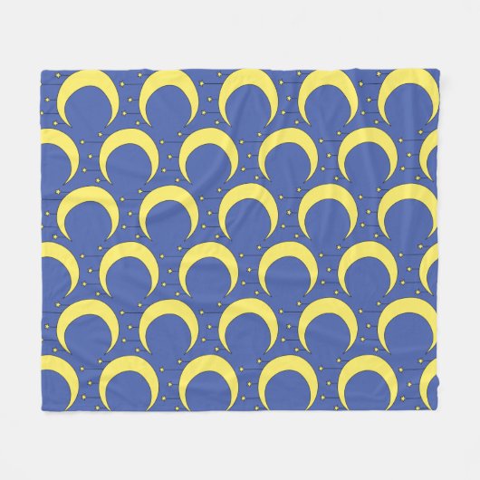 Yellow Moon and Stars illustration on Blue Fleece Deken (Voorkant (Horizontaal))