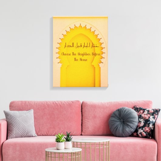 Yellow Moroccan Arch-Stretched Canvas Print (Insitu (Woonkamer))