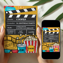 Yellow Movie Night Birthday Party For Boys Kaart