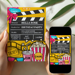 Yellow Movie Night Birthday Party For Girls Kaart
