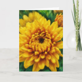 Yellow Mum Flower Floral Art Blank Card Kaart