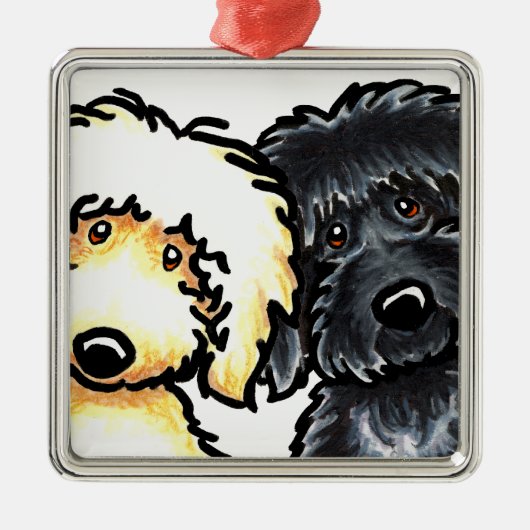 Yellow n Black Labradoodle Metalen Ornament (Voorkant)