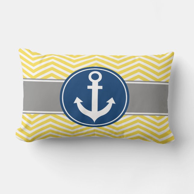 Yellow Nautical Anchor Chevron Kussen (Voorkant)