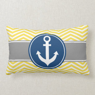 Yellow Nautical Anchor Chevron Kussen